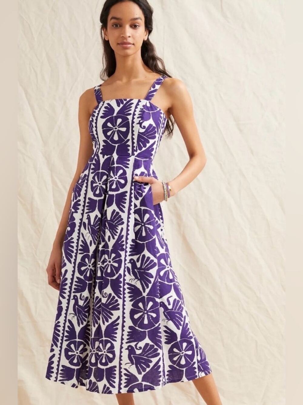 Corey Lynn Calter Violet Maxi Dress - Linen Cotton Blend - Purple/White - Small